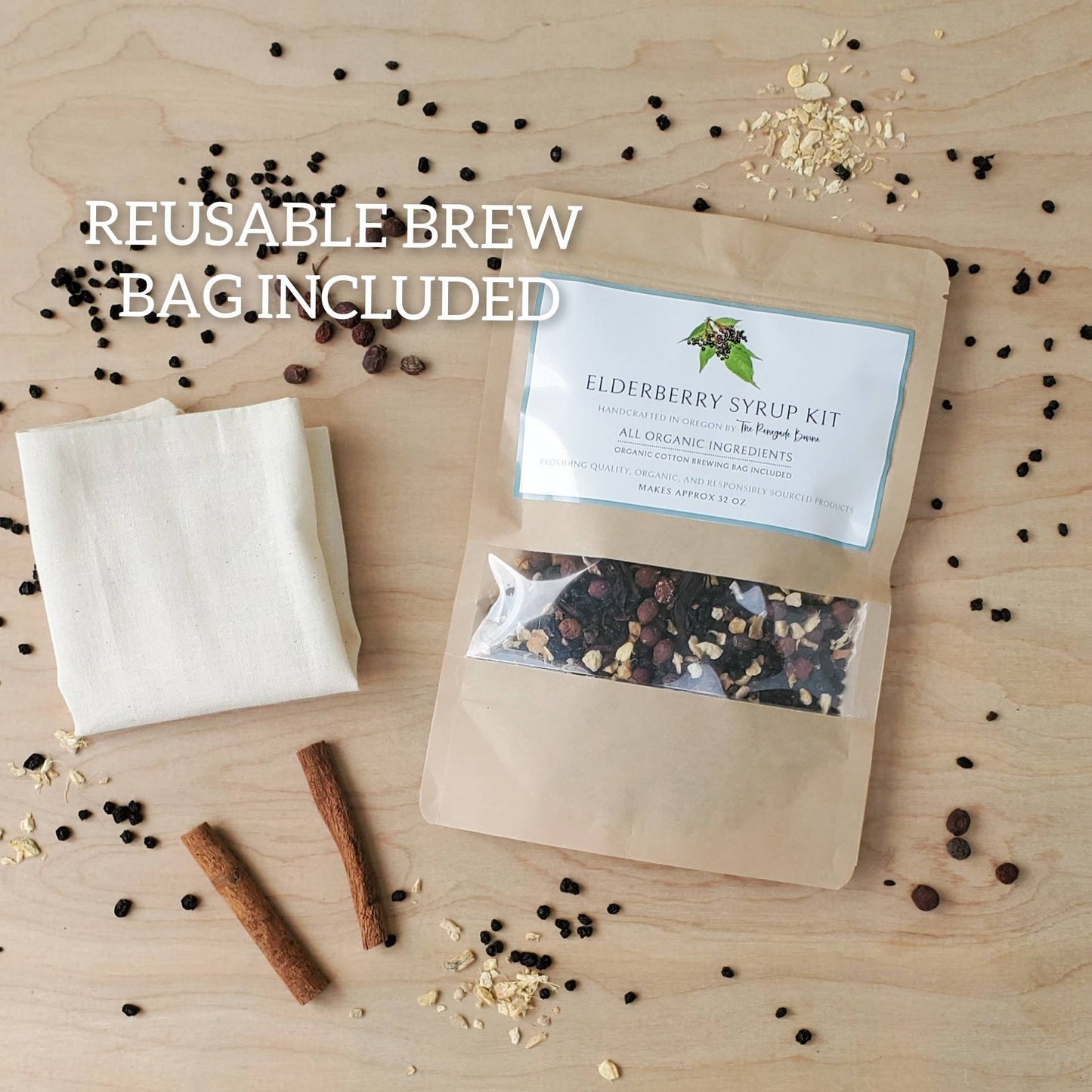 Organic Elderberry Syrup KIT | Brew Bag Included | Makes 32 oz | Handcrafted in Oregon